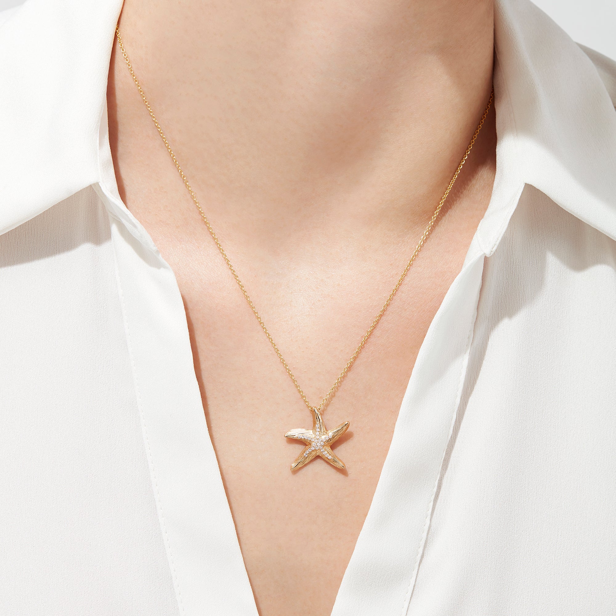 EFFY Collection Seaside by EFFY® Diamond Pavé Starfish Pendant Necklace  (1/2 ct. t.w.) in 14k Gold - Macy's